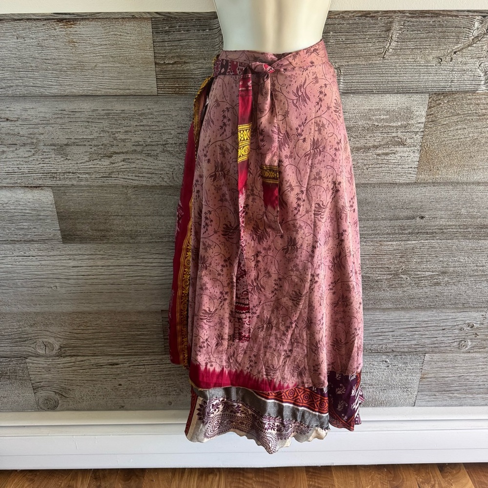 Just Cruising Wrap Skirt Boho Sari Style Rayon Floral Made in India One Size